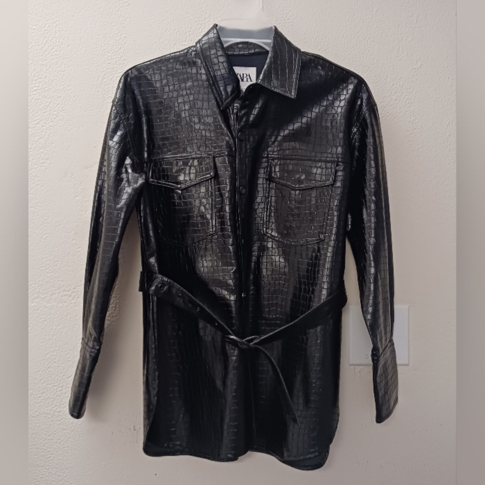 Zara Faux Leather Crocodile Texture Jacket Size Medium